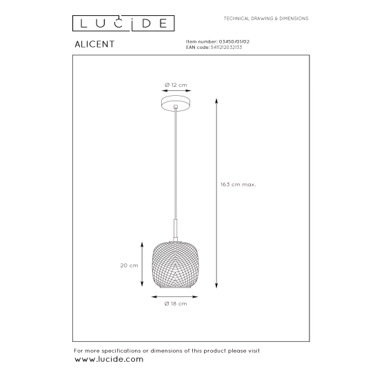 ALICENT Lampa wisząca Ø 18 cm 1xE27 złoty mat / mosiądz 03450/01/02 Lucide - zdjęcie dodatkowe 7